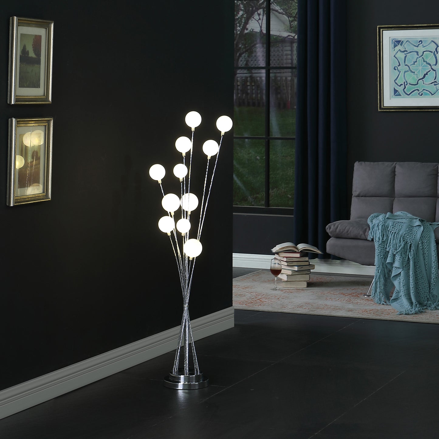 46" Golden Chrome Contemporary Multi Light LED Floor Lamp By Homeroots | Floor Lamps | Modishstore - 9