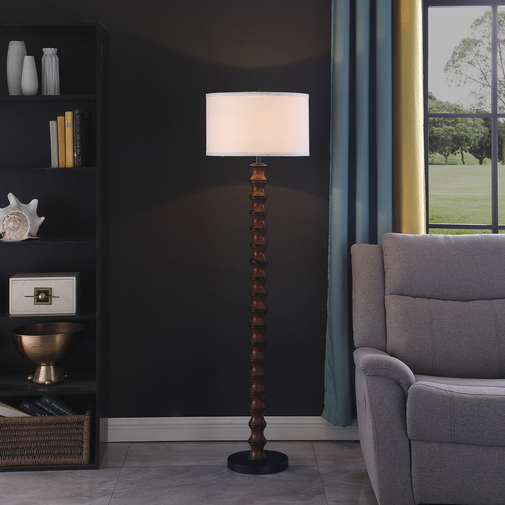 61" Dark Cherry Black Faux Wood Bubble Floor Lamp With White Drum Shade By Homeroots | Floor Lamps | Modishstore - 4