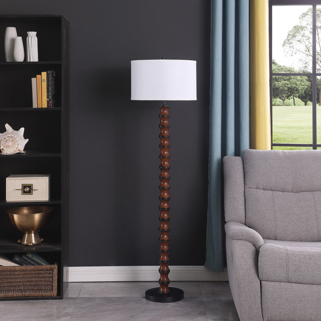 61" Dark Cherry Black Faux Wood Bubble Floor Lamp With White Drum Shade By Homeroots | Floor Lamps | Modishstore - 4