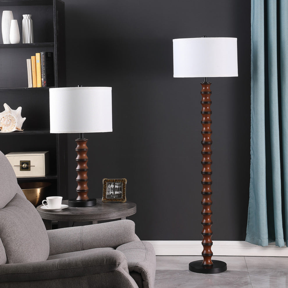 61" Dark Cherry Black Faux Wood Bubble Floor Lamp With White Drum Shade By Homeroots | Floor Lamps | Modishstore - 5