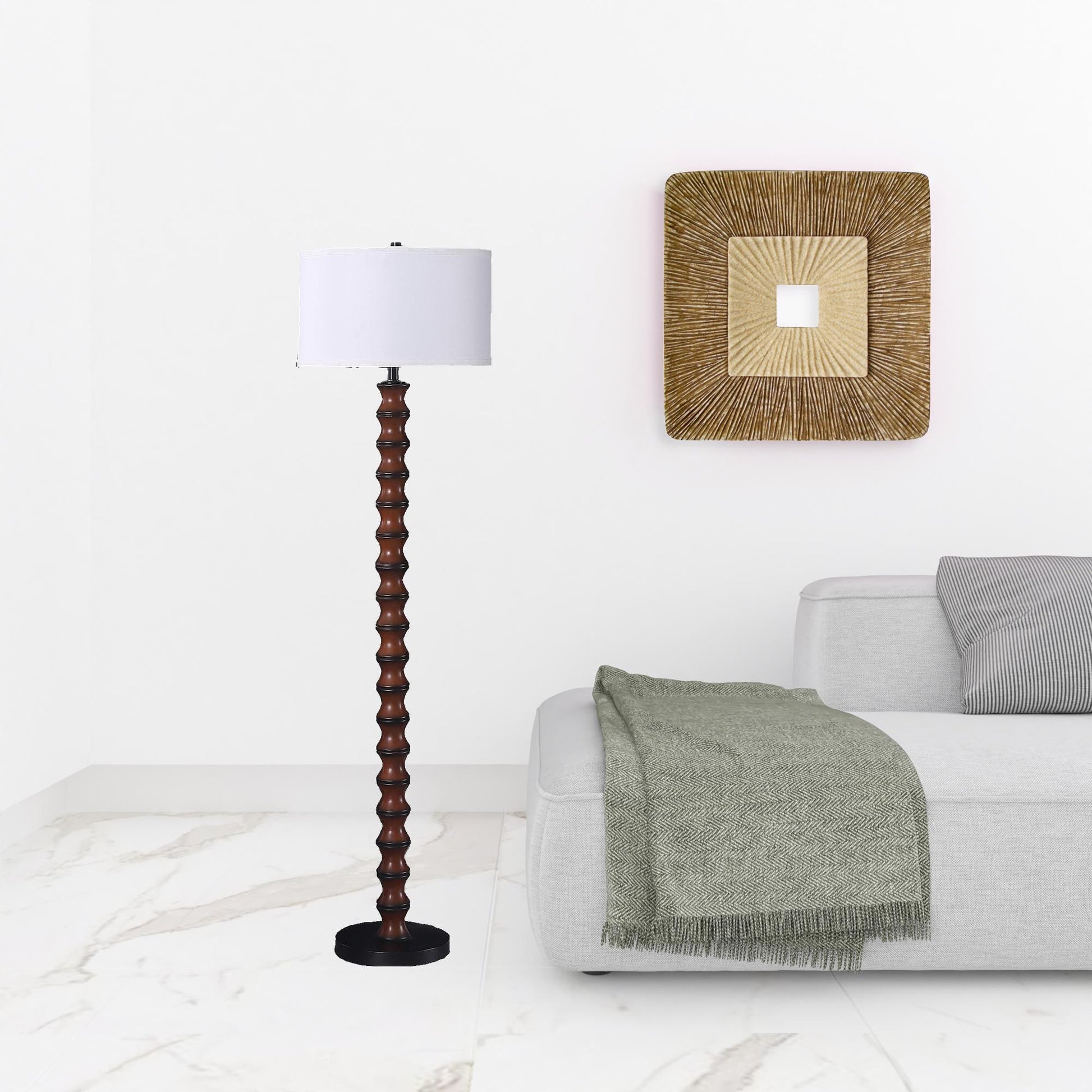 61" Dark Cherry Black Faux Wood Bubble Floor Lamp With White Drum Shade By Homeroots | Floor Lamps | Modishstore - 7