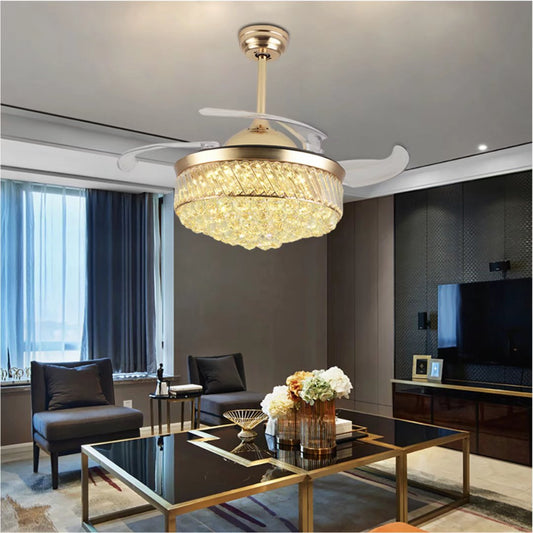 Stylish Crystal LED Chandelier Ceiling Fan By Homeroots | Ceiling Lamps | Modishstore
