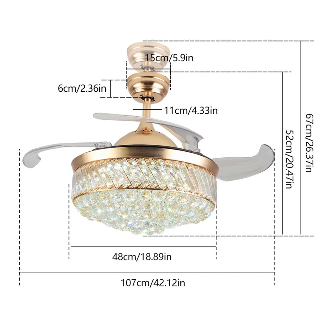 Stylish Crystal LED Chandelier Ceiling Fan By Homeroots | Ceiling Lamps | Modishstore - 7