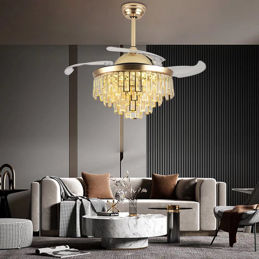 Luxurious Gold Crystal Chandelier Ceiling Fan By Homeroots | Ceiling Lamps | Modishstore