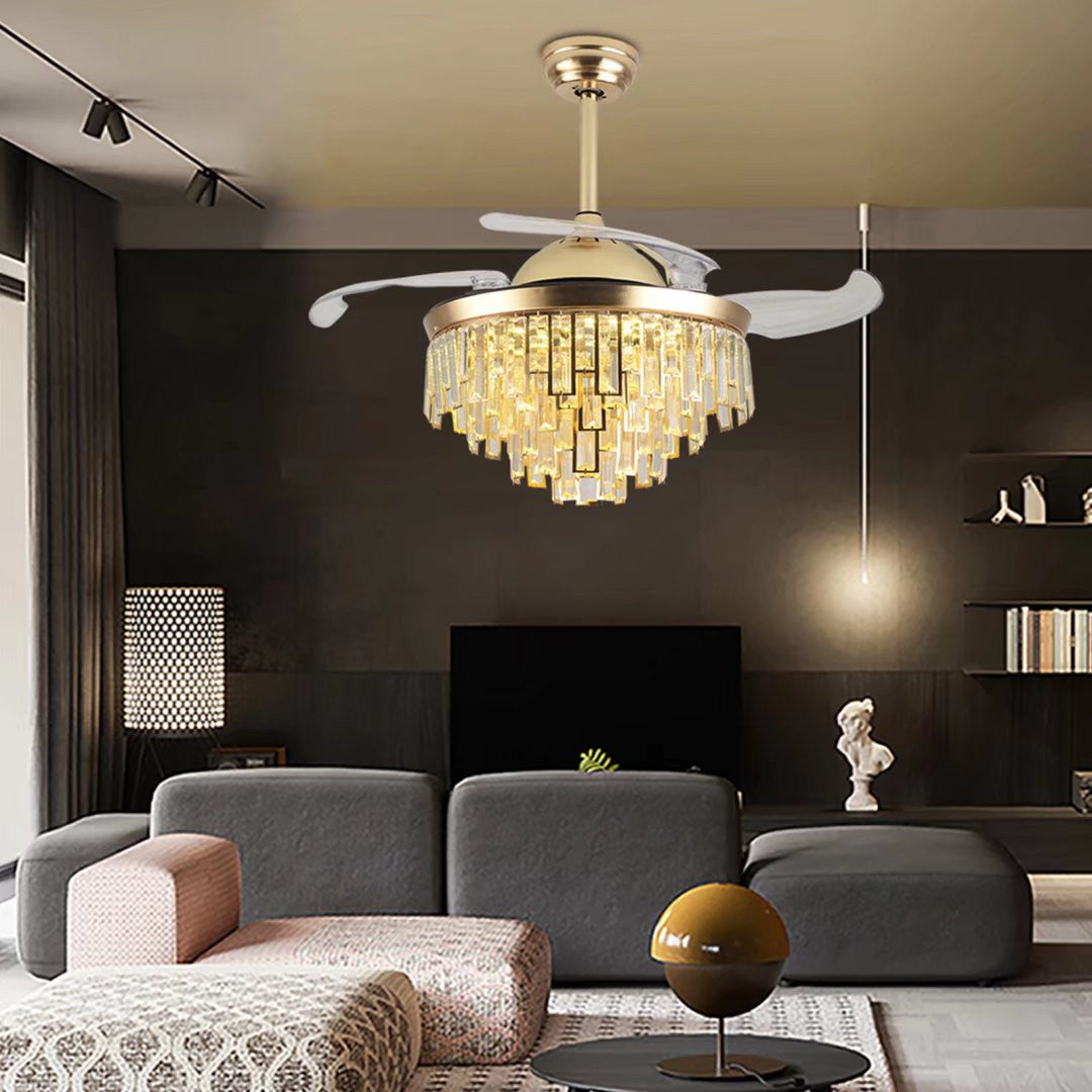 Luxurious Gold Crystal Chandelier Ceiling Fan By Homeroots | Ceiling Lamps | Modishstore - 2