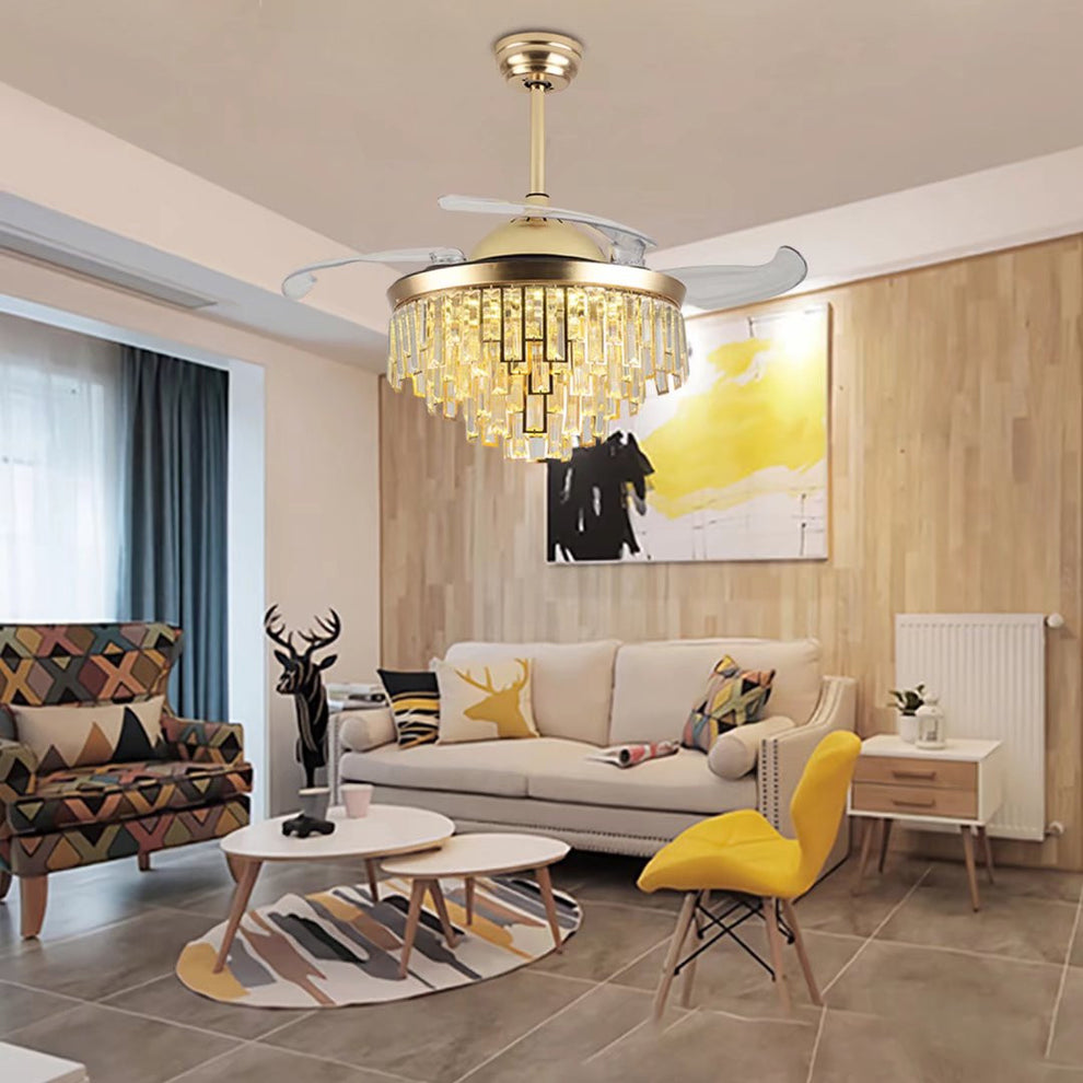 Luxurious Gold Crystal Chandelier Ceiling Fan By Homeroots | Ceiling Lamps | Modishstore - 3