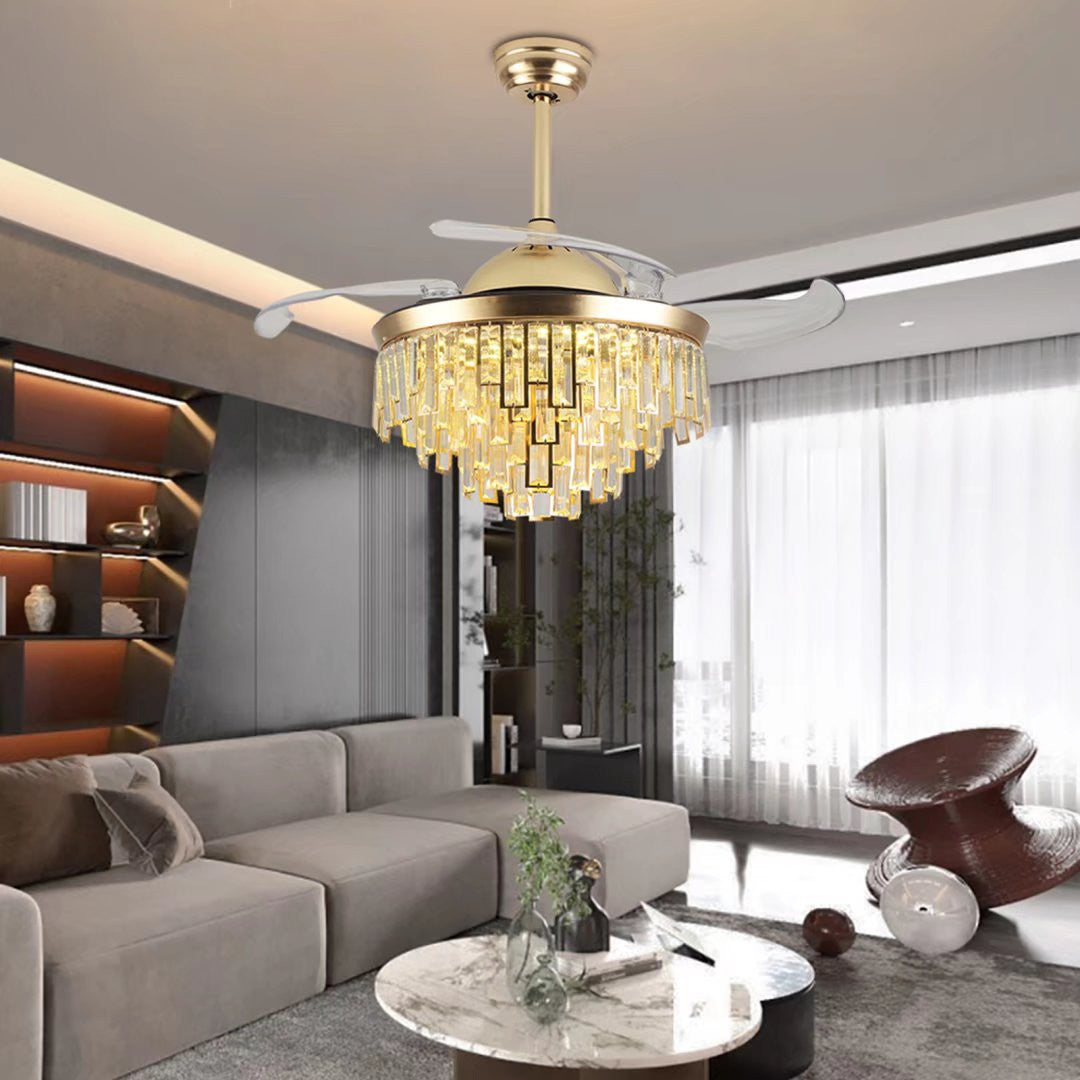 Luxurious Gold Crystal Chandelier Ceiling Fan By Homeroots | Ceiling Lamps | Modishstore - 4