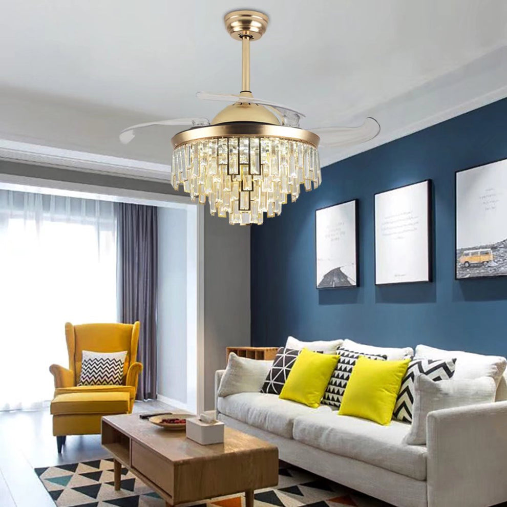 Luxurious Gold Crystal Chandelier Ceiling Fan By Homeroots | Ceiling Lamps | Modishstore - 5