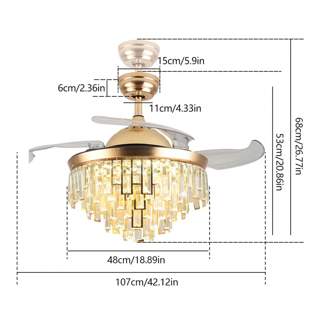 Luxurious Gold Crystal Chandelier Ceiling Fan By Homeroots | Ceiling Lamps | Modishstore - 7