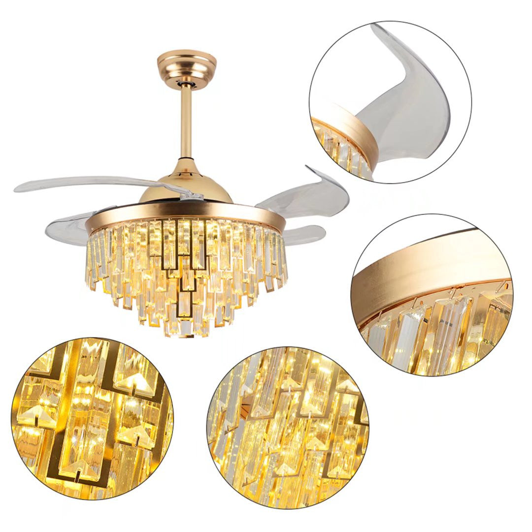 Luxurious Gold Crystal Chandelier Ceiling Fan By Homeroots | Ceiling Lamps | Modishstore - 8
