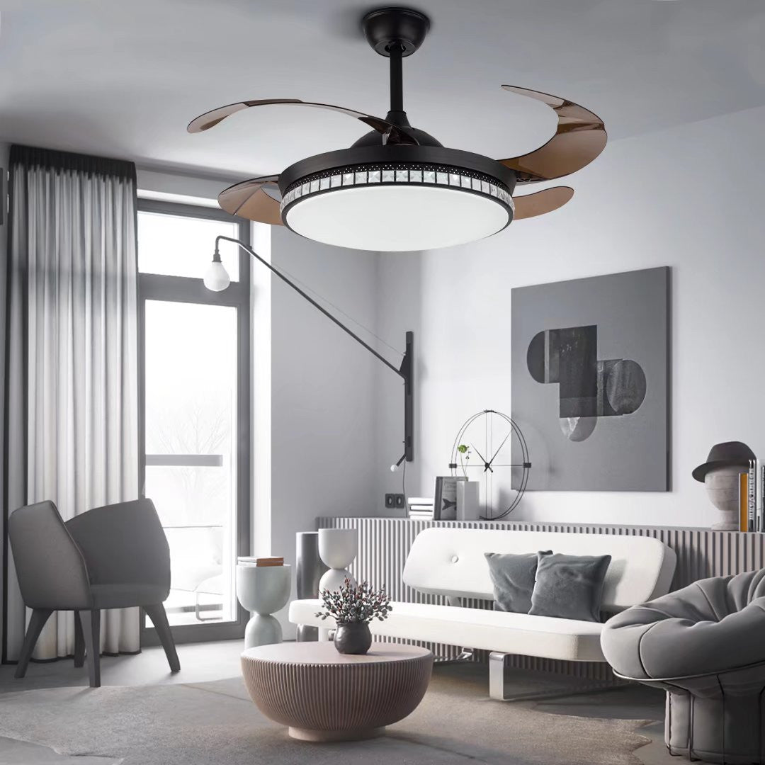 Stylish Black Chandelier With Retractable Blades By Homeroots | Chandeliers | Modishstore