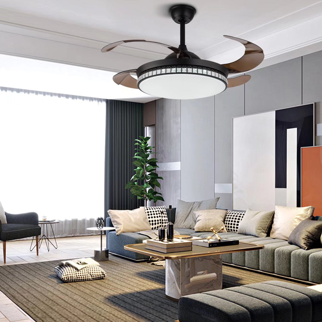 Stylish Black Chandelier With Retractable Blades By Homeroots | Chandeliers | Modishstore - 3