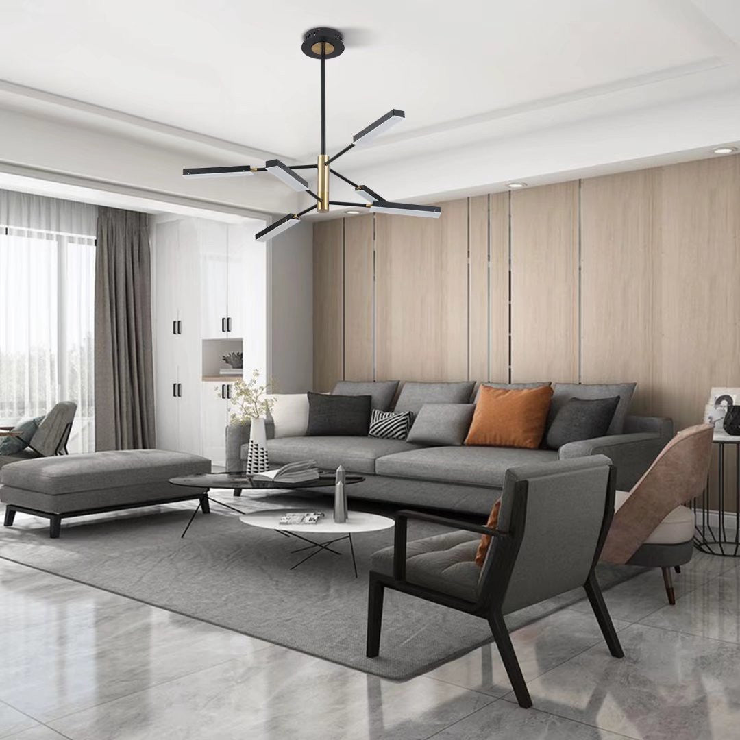 Asymmetric Black and Gold Six Light Ceiling Light By Homeroots | Chandeliers | Modishstore - 2