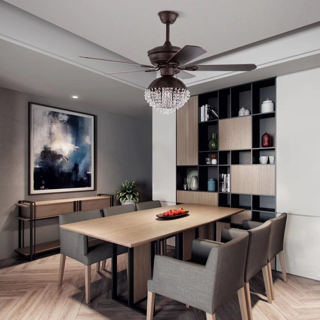 Antiqued Brown and Faux Crystal Chandelier Ceiling Fan By Homeroots | Ceiling Lamps | Modishstore