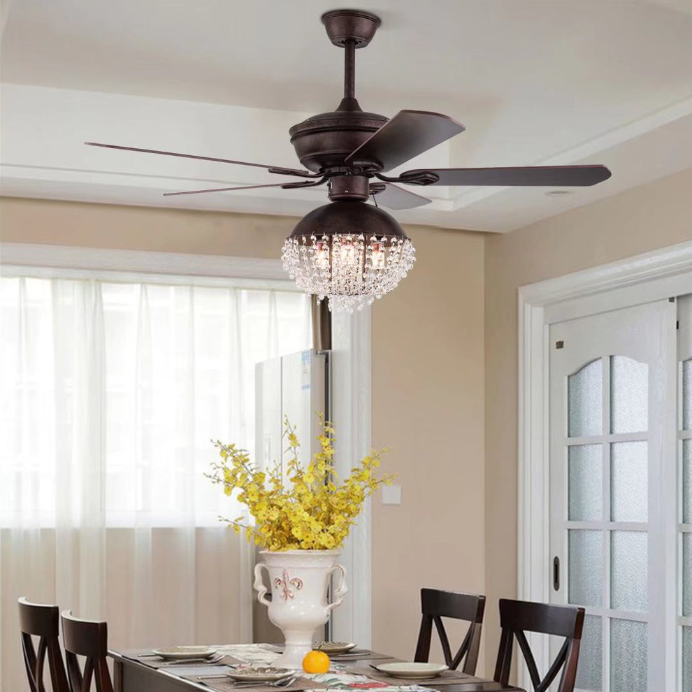 Antiqued Brown and Faux Crystal Chandelier Ceiling Fan By Homeroots | Ceiling Lamps | Modishstore - 2