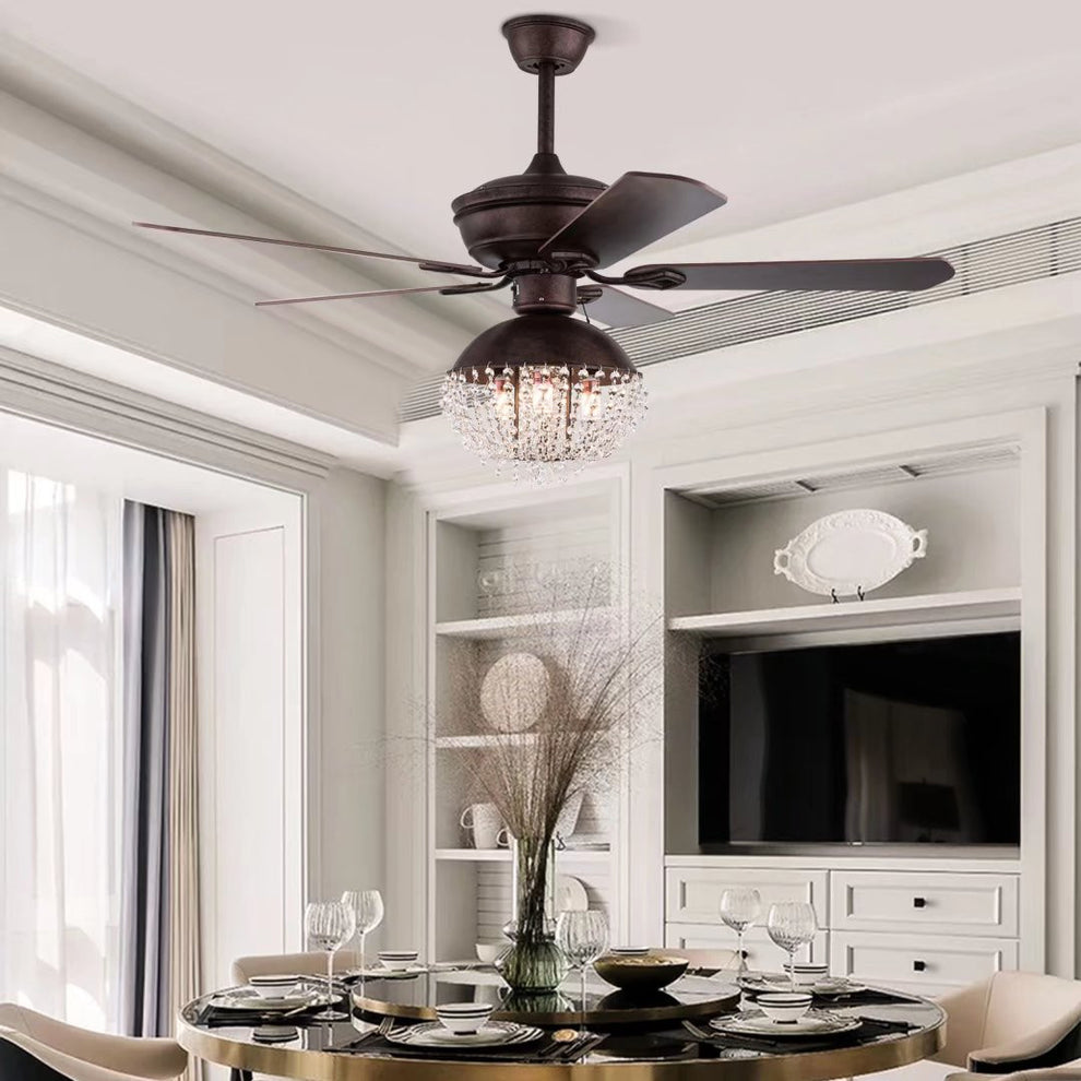 Antiqued Brown and Faux Crystal Chandelier Ceiling Fan By Homeroots | Ceiling Lamps | Modishstore - 3