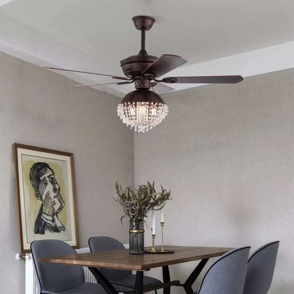 Antiqued Brown and Faux Crystal Chandelier Ceiling Fan By Homeroots | Ceiling Lamps | Modishstore - 4