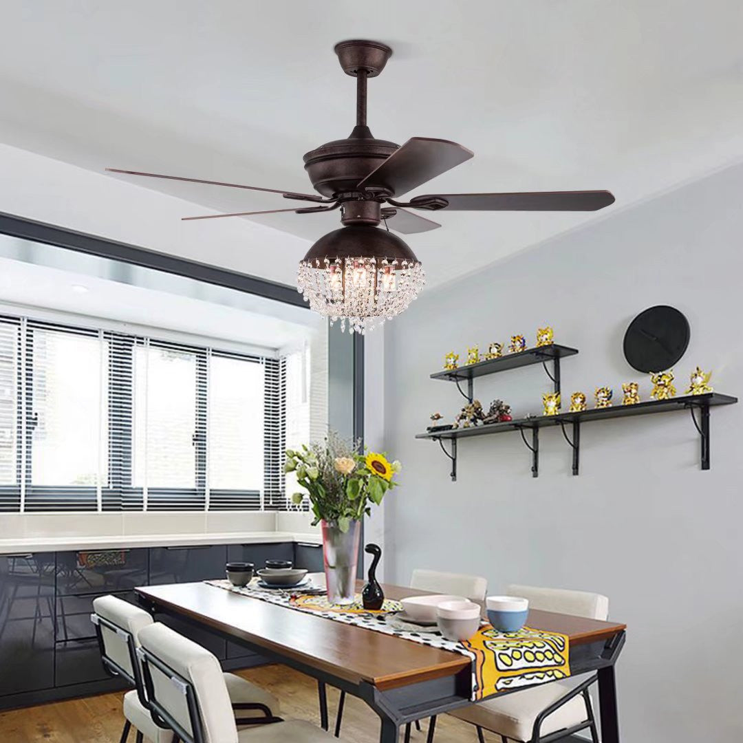 Antiqued Brown and Faux Crystal Chandelier Ceiling Fan By Homeroots | Ceiling Lamps | Modishstore - 5