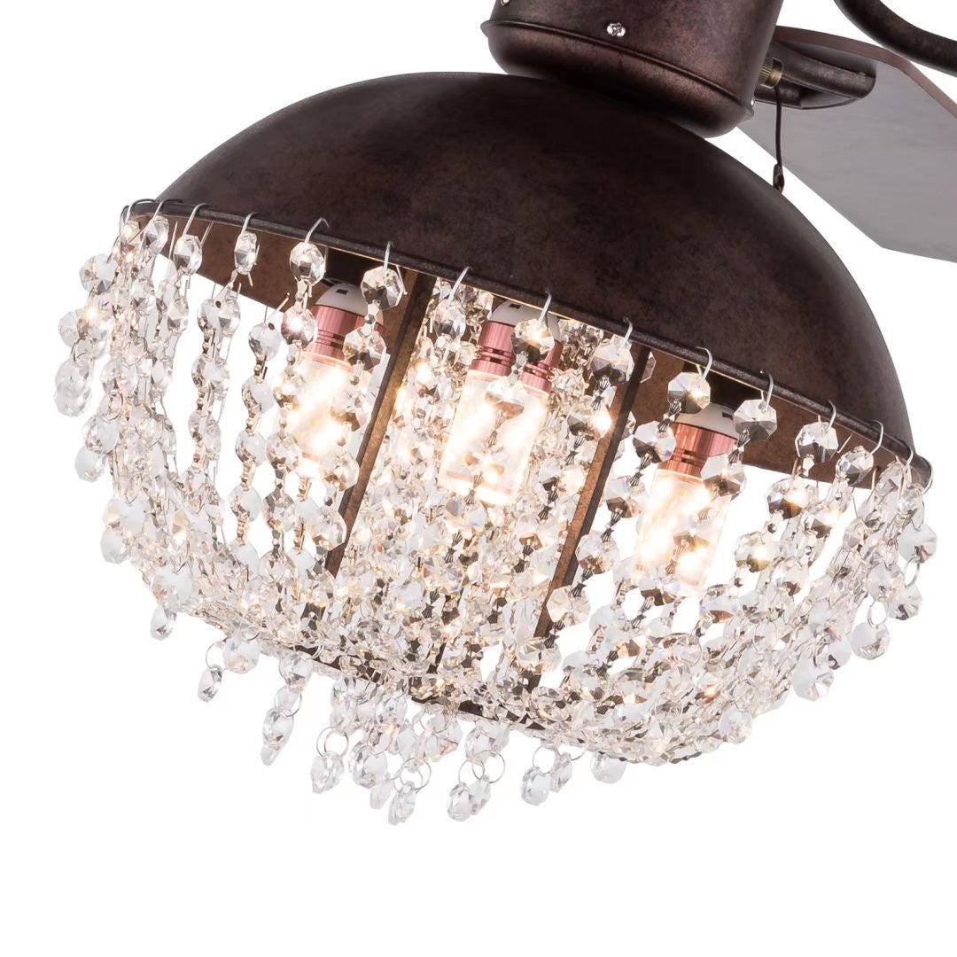 Antiqued Brown and Faux Crystal Chandelier Ceiling Fan By Homeroots | Ceiling Lamps | Modishstore - 8