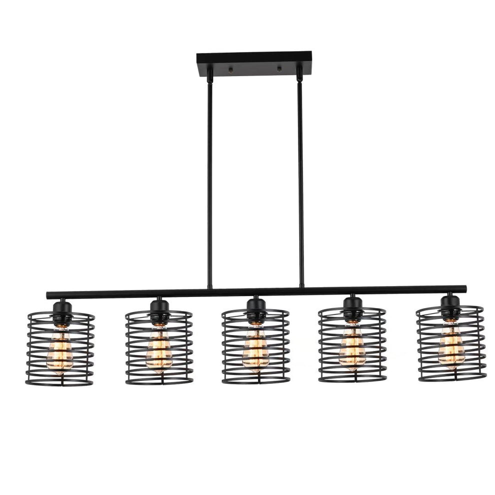 Industrial Black Cage Five Light Metal Pendant Chandelier By Homeroots | Pendant Lamps | Modishstore - 8