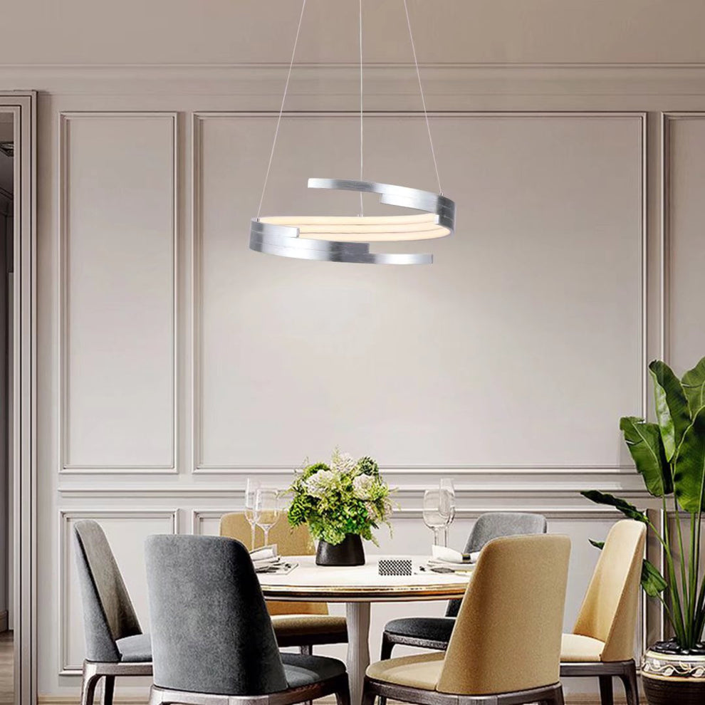 Contemporary Silver LED Circular Spiral Chandelier By Homeroots | Chandeliers | Modishstore - 3