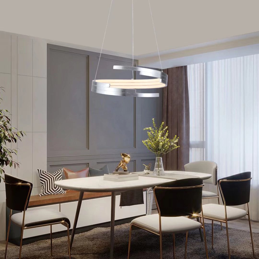 Contemporary Silver LED Circular Spiral Chandelier By Homeroots | Chandeliers | Modishstore - 5