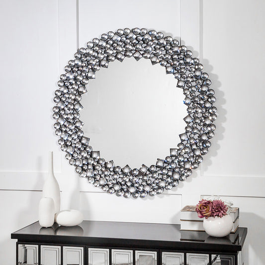 Round Diamond Jeweled Wall Mirror By Homeroots | Mirrors | Modishstore
