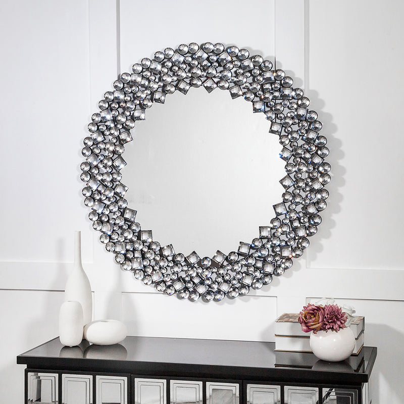 Round Diamond Jeweled Wall Mirror By Homeroots | Mirrors | Modishstore