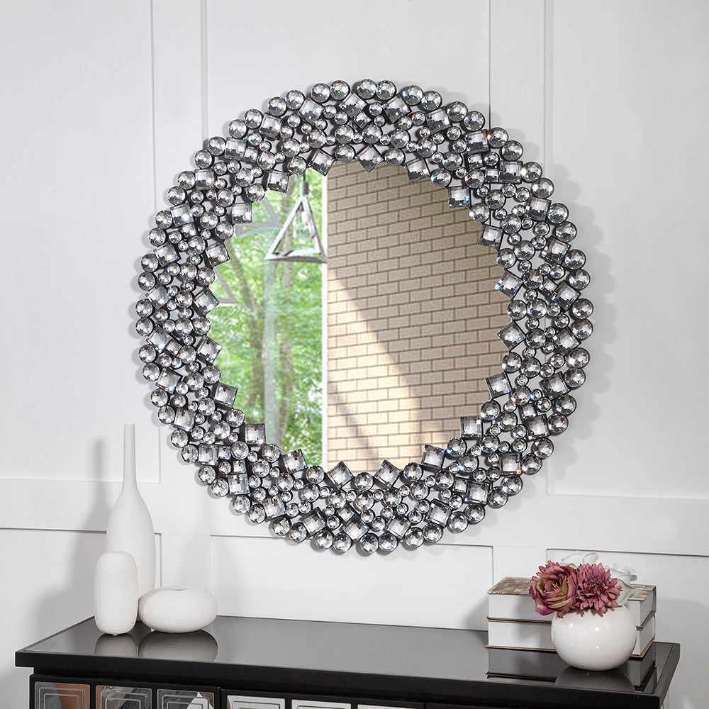 Round Diamond Jeweled Wall Mirror By Homeroots | Mirrors | Modishstore - 3