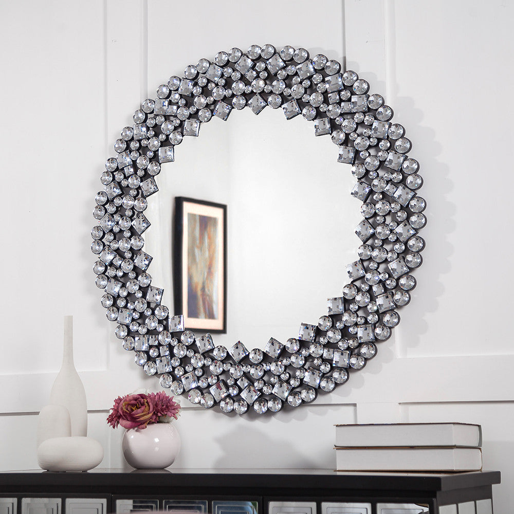 Round Diamond Jeweled Wall Mirror By Homeroots | Mirrors | Modishstore - 6