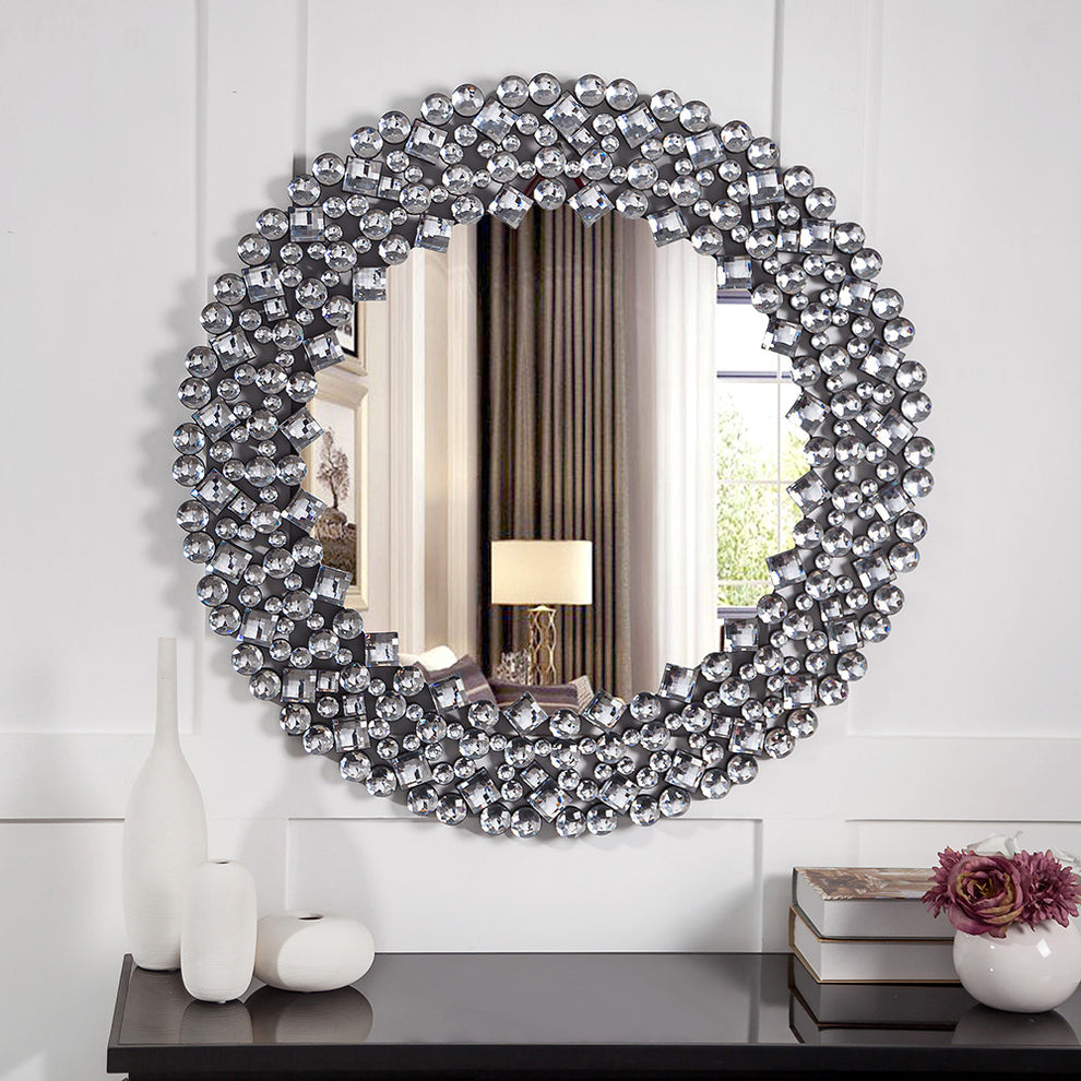 Round Diamond Jeweled Wall Mirror By Homeroots | Mirrors | Modishstore - 7