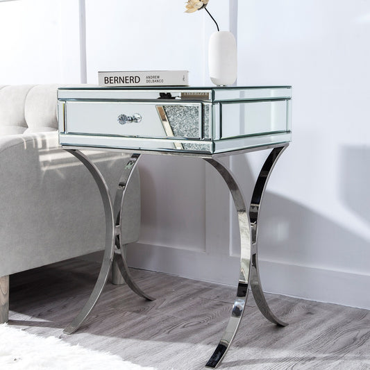 Mirrored Silver Finish Nightstand Drawer By Homeroots | Nightstands | Modishstore