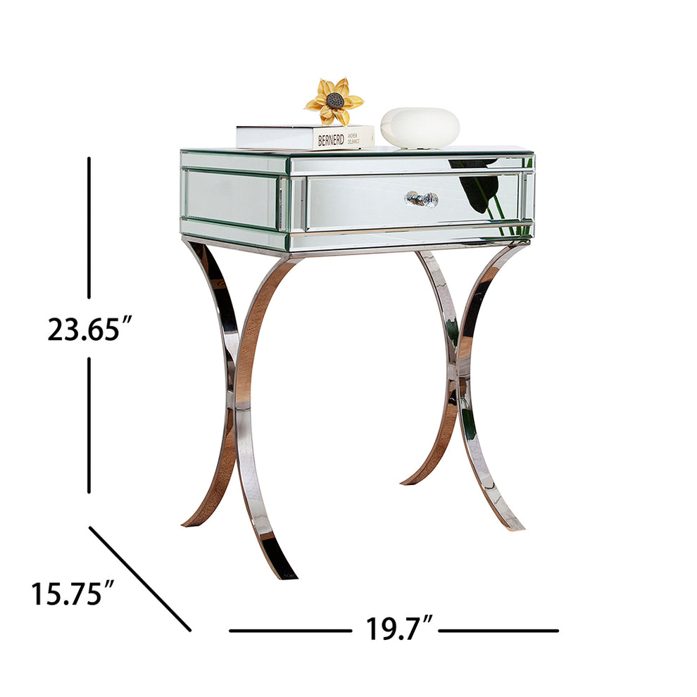 Mirrored Silver Finish Nightstand Drawer By Homeroots | Nightstands | Modishstore - 3