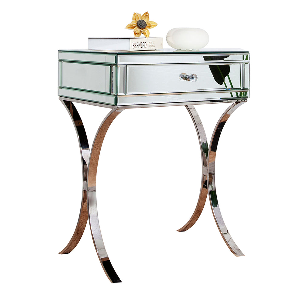 Mirrored Silver Finish Nightstand Drawer By Homeroots | Nightstands | Modishstore - 5