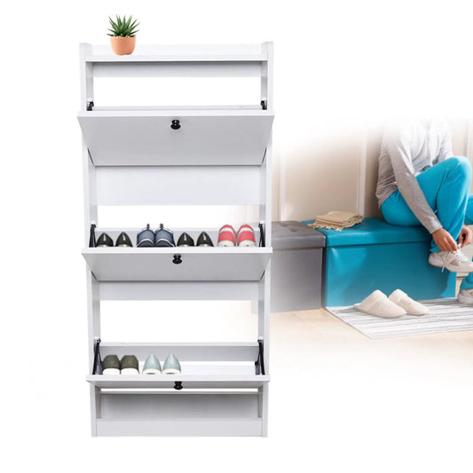 Modern White Vertical Shoe Organizer Cabinet By Homeroots | Shelves & Shelving Units | Modishstore