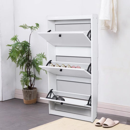 Modern White Vertical Shoe Organizer Cabinet By Homeroots | Shelves & Shelving Units | Modishstore - 2
