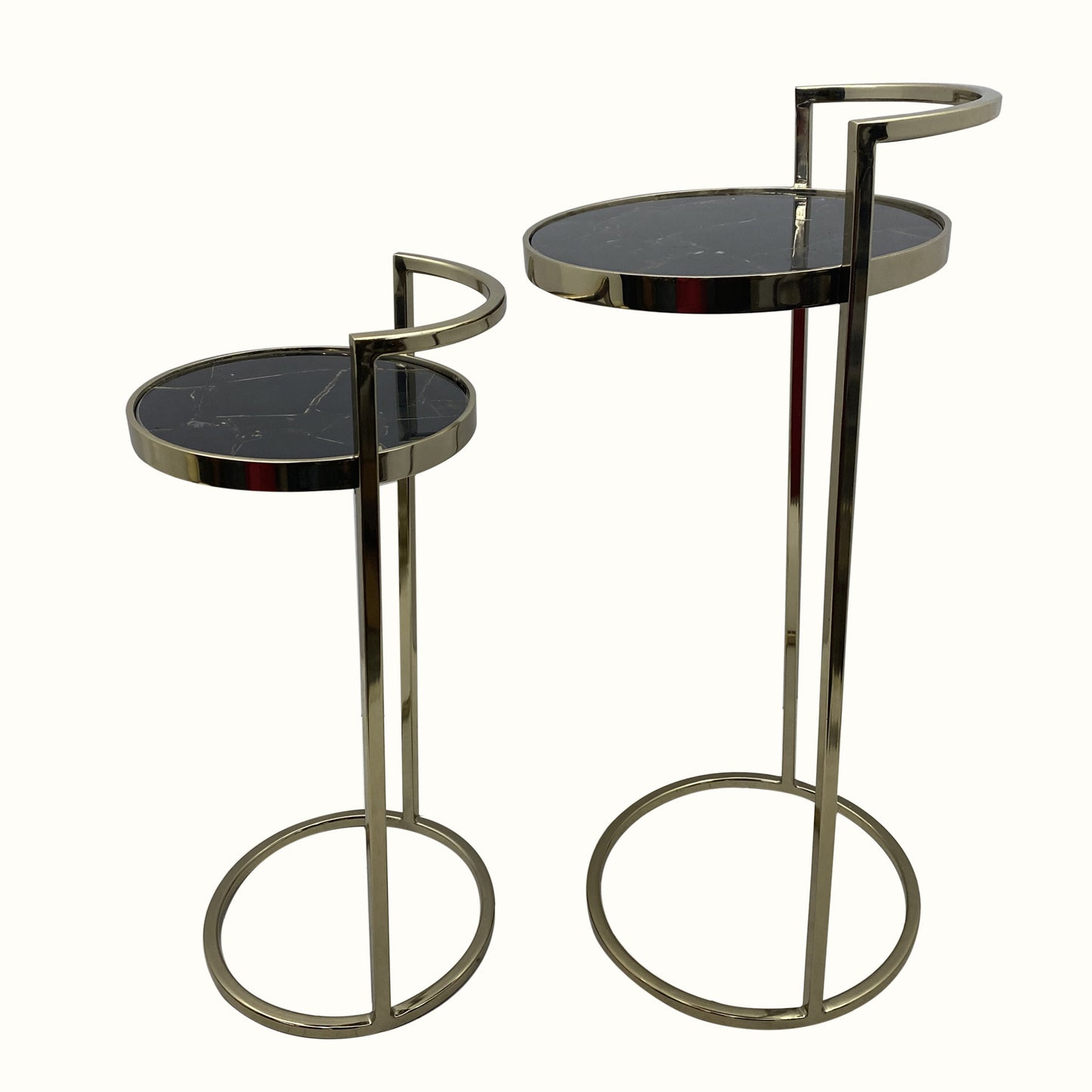 Set Of Two 27" Gold And Black Stone Round Nested Tables By Homeroots