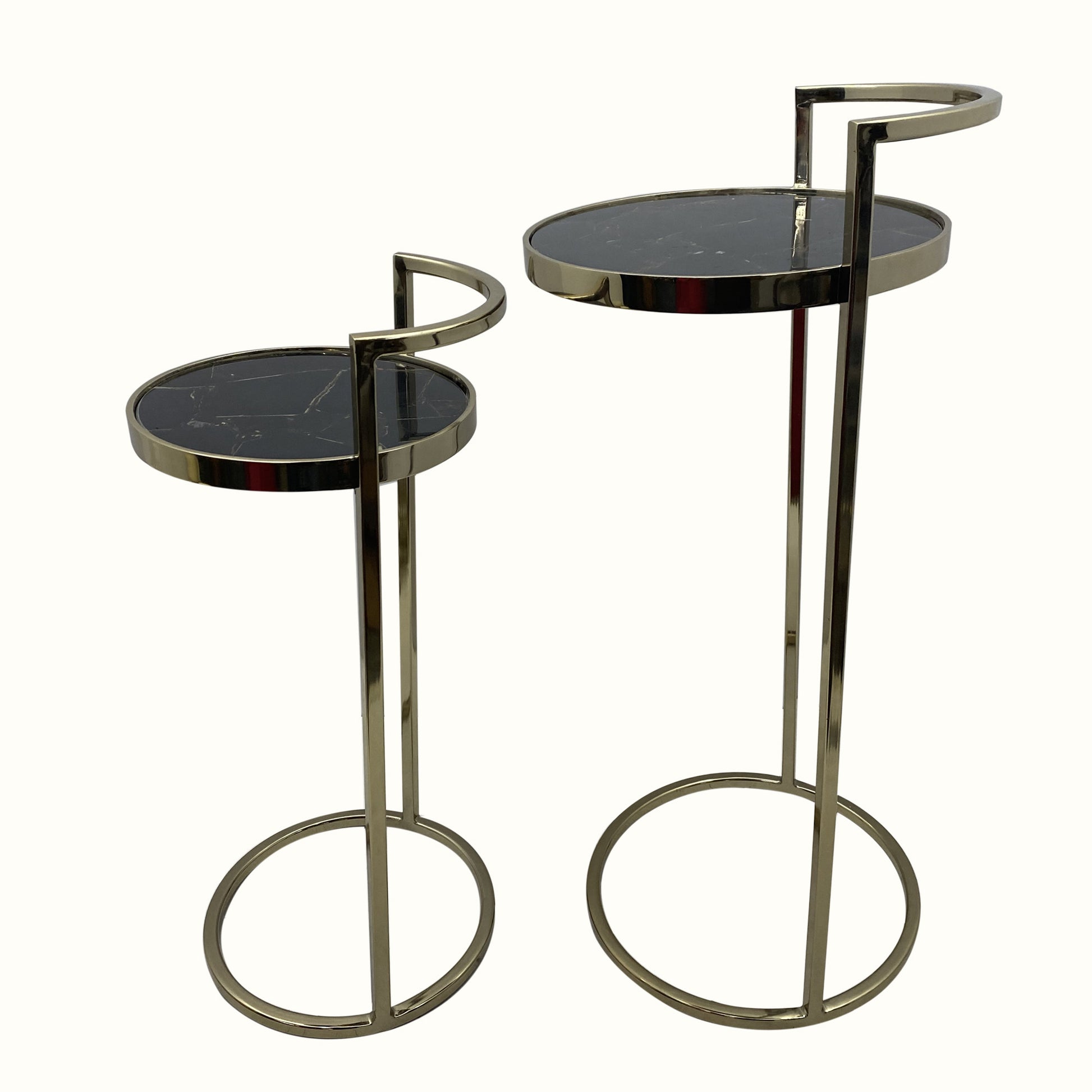 Set Of Two 27" Gold And Black Stone Round Nested Tables By Homeroots | End Tables | Modishstore - 3
