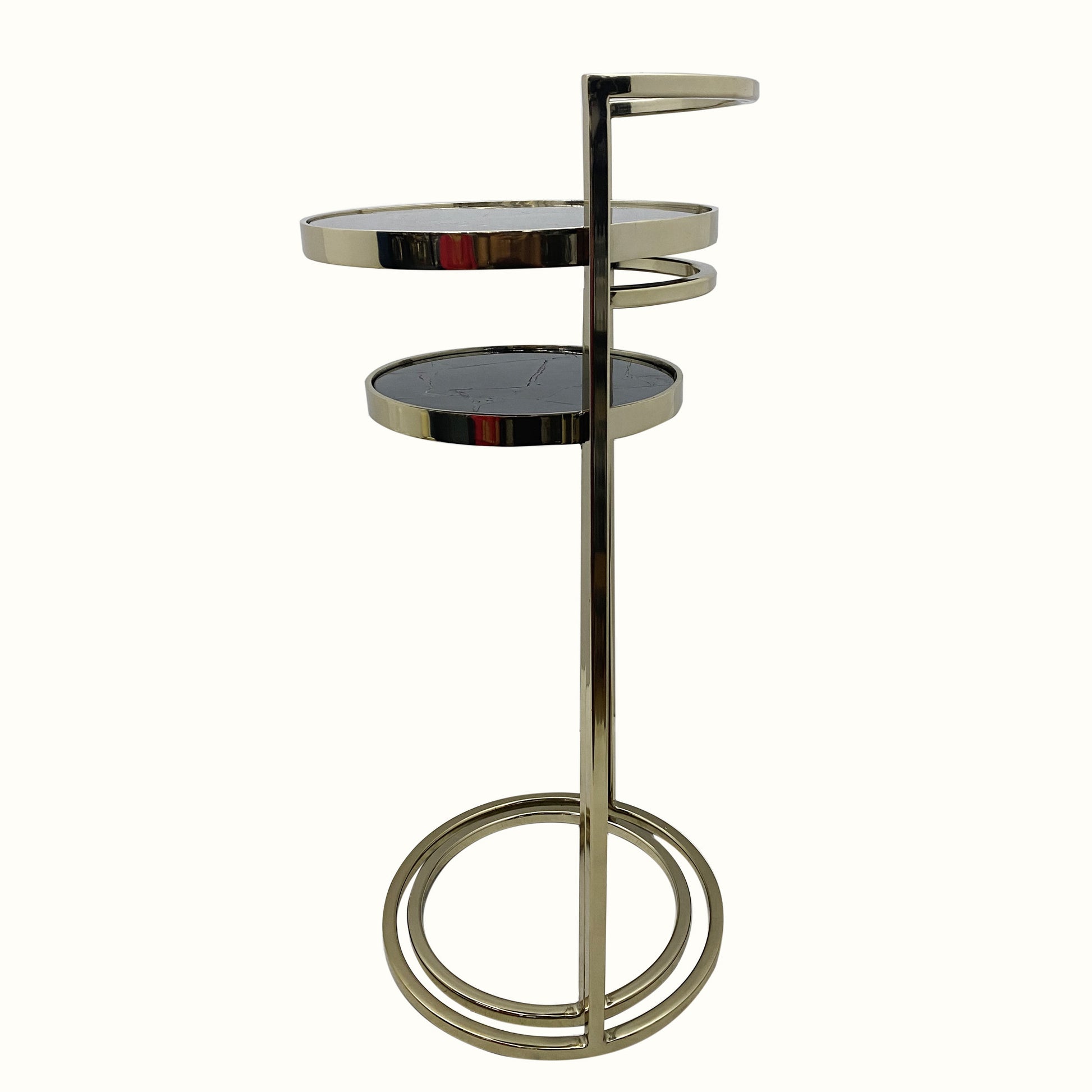Set Of Two 27" Gold And Black Stone Round Nested Tables By Homeroots | End Tables | Modishstore