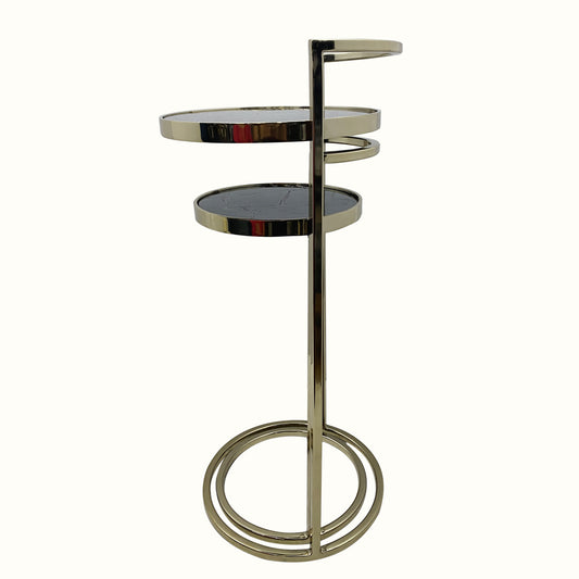 Set Of Two 27" Gold And Black Stone Round Nested Tables By Homeroots | End Tables | Modishstore