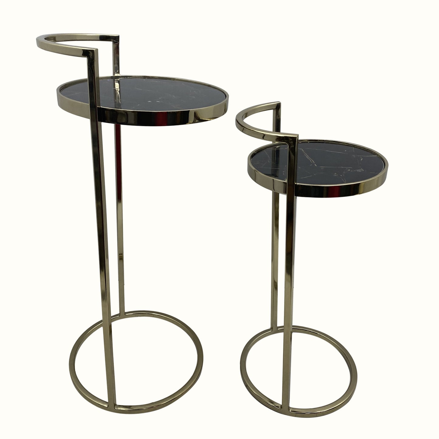 Set Of Two 27" Gold And Black Stone Round Nested Tables By Homeroots | End Tables | Modishstore - 4