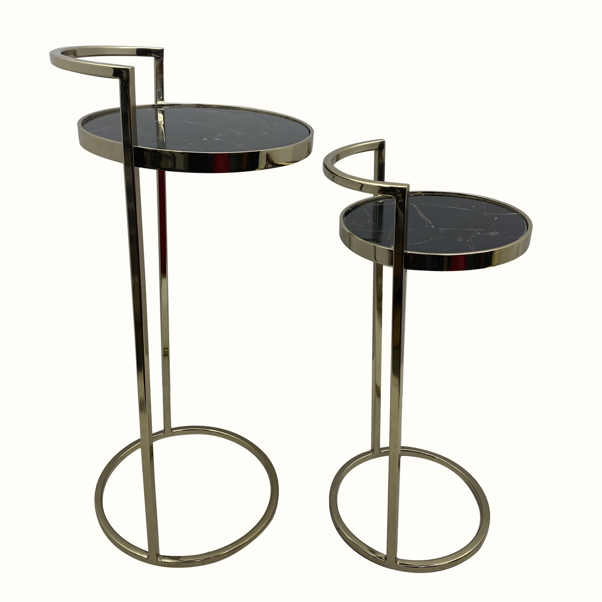 Set Of Two 27" Gold And Black Stone Round Nested Tables By Homeroots | End Tables | Modishstore - 4
