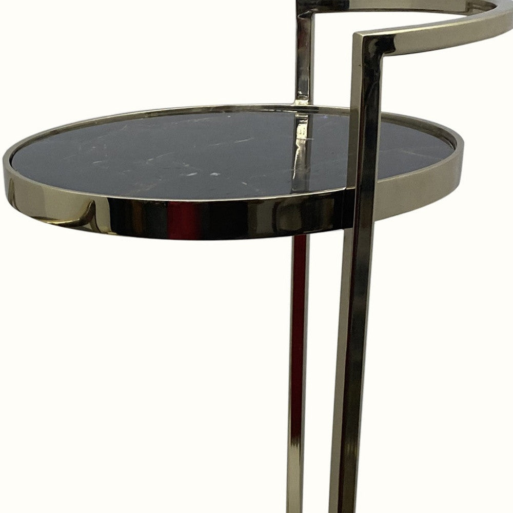 Set Of Two 27" Gold And Black Stone Round Nested Tables By Homeroots | End Tables | Modishstore - 5