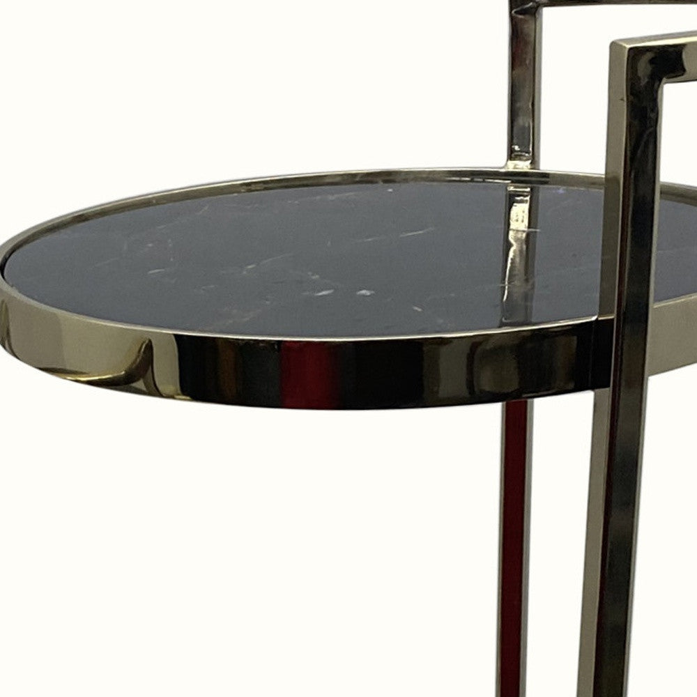Set Of Two 27" Gold And Black Stone Round Nested Tables By Homeroots