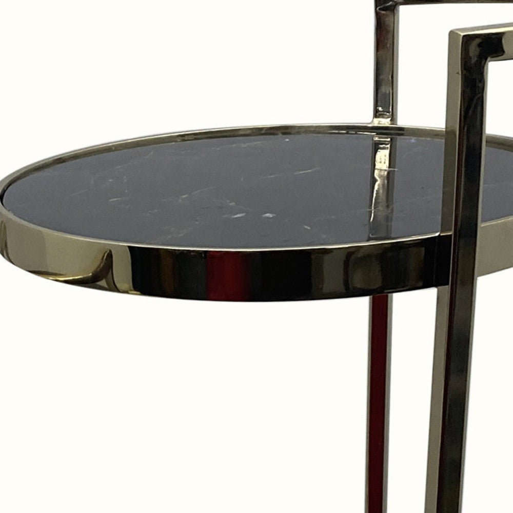 Set Of Two 27" Gold And Black Stone Round Nested Tables By Homeroots | End Tables | Modishstore - 6