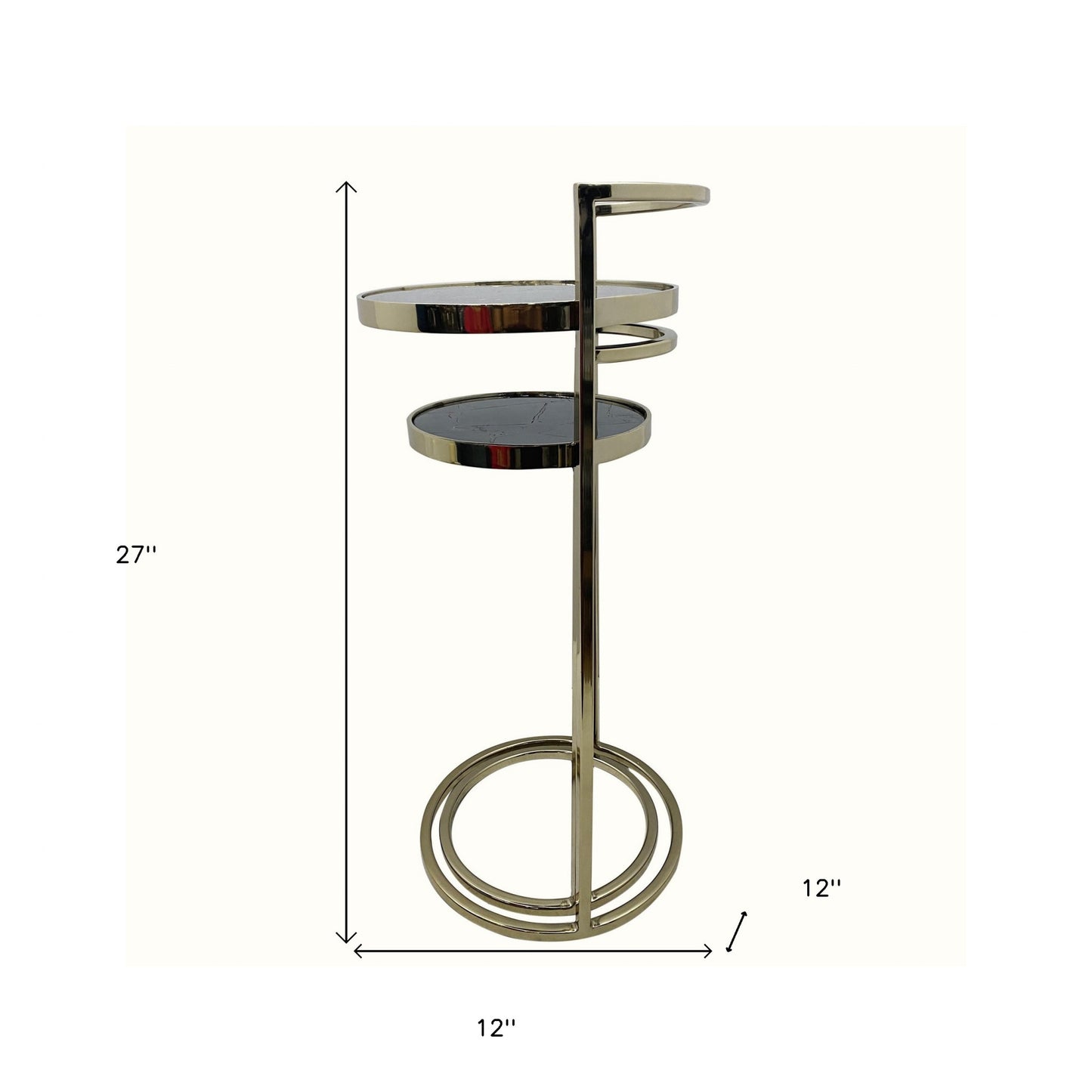 Set Of Two 27" Gold And Black Stone Round Nested Tables By Homeroots | End Tables | Modishstore - 7