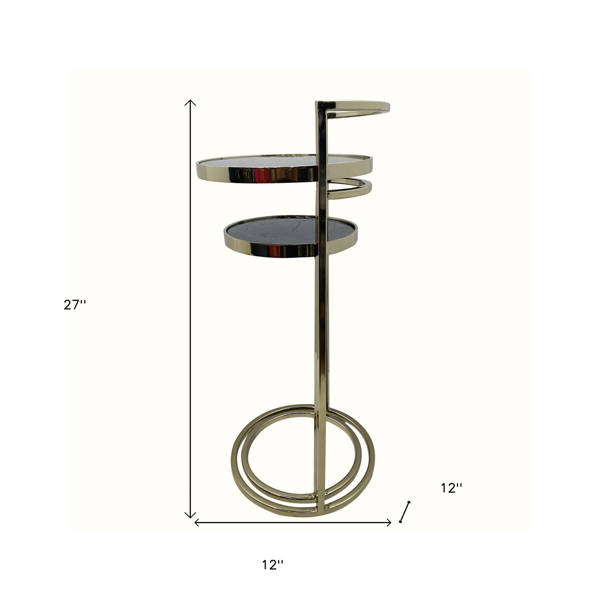 Set Of Two 27" Gold And Black Stone Round Nested Tables By Homeroots | End Tables | Modishstore - 7