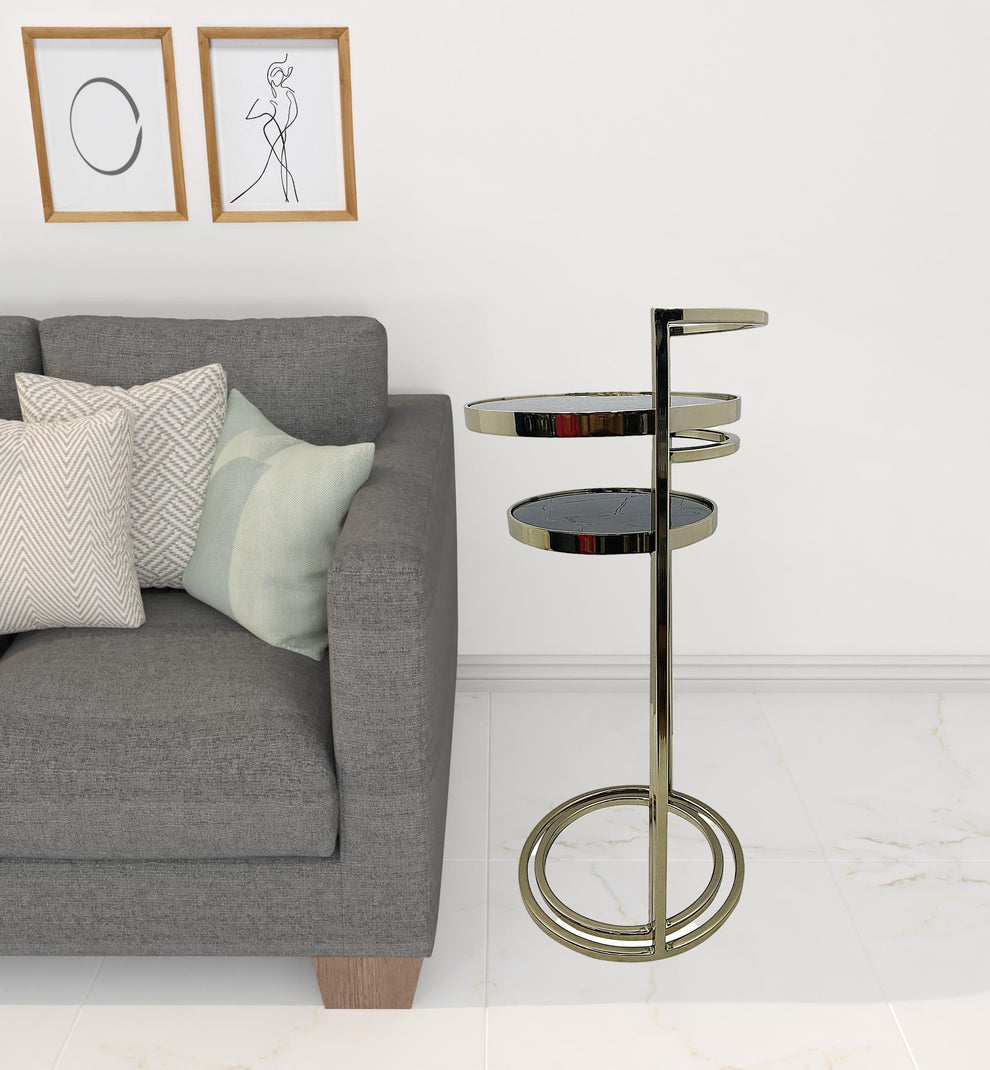 Set Of Two 27" Gold And Black Stone Round Nested Tables By Homeroots | End Tables | Modishstore - 2