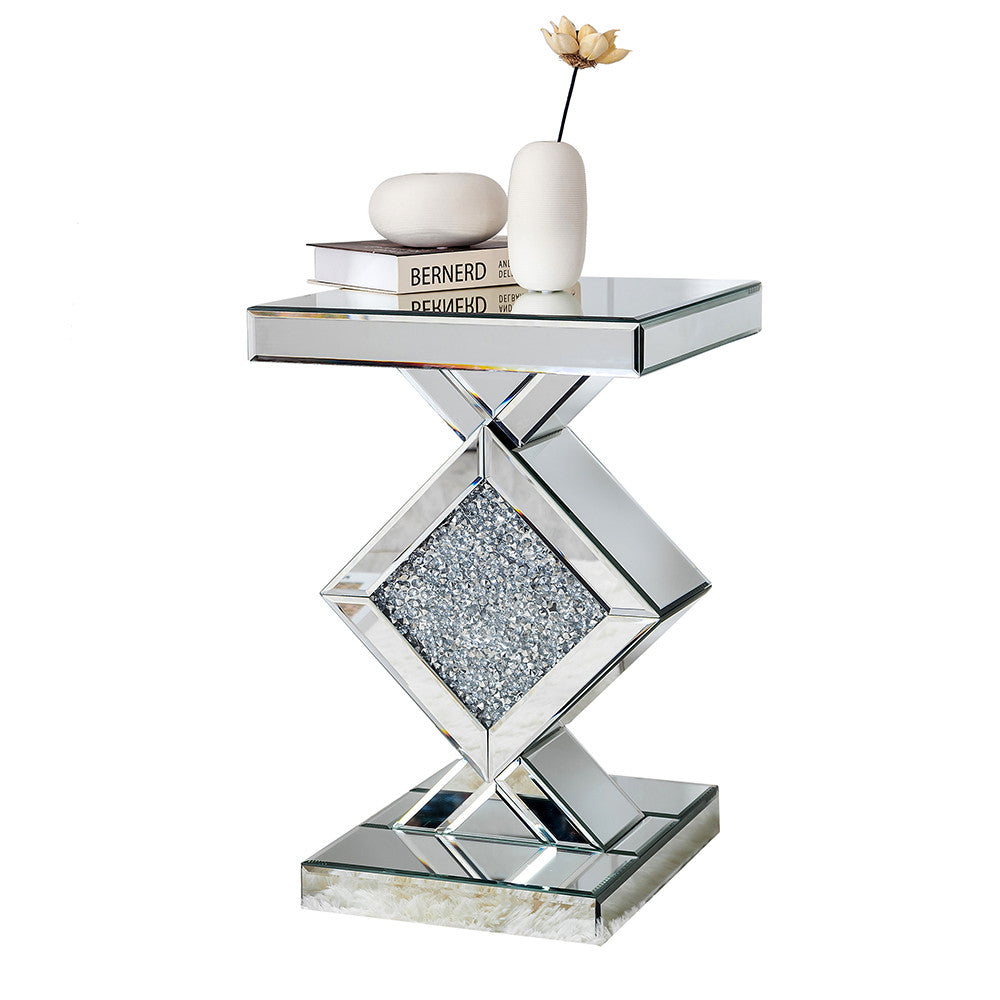 Diamond Silver Mirrored Side Table By Homeroots | End Tables | Modishstore