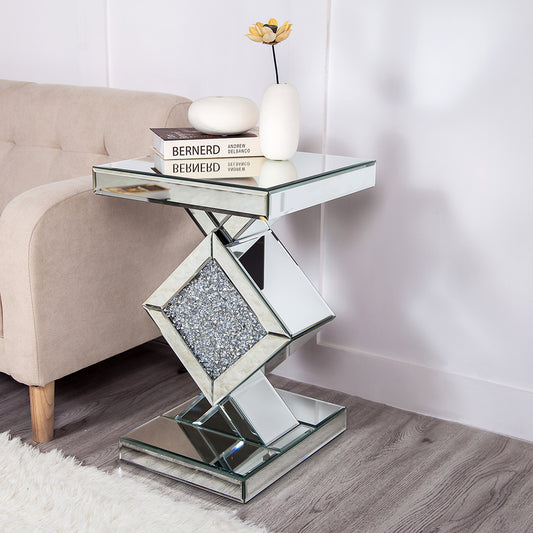 Diamond Silver Mirrored Side Table By Homeroots | End Tables | Modishstore - 4